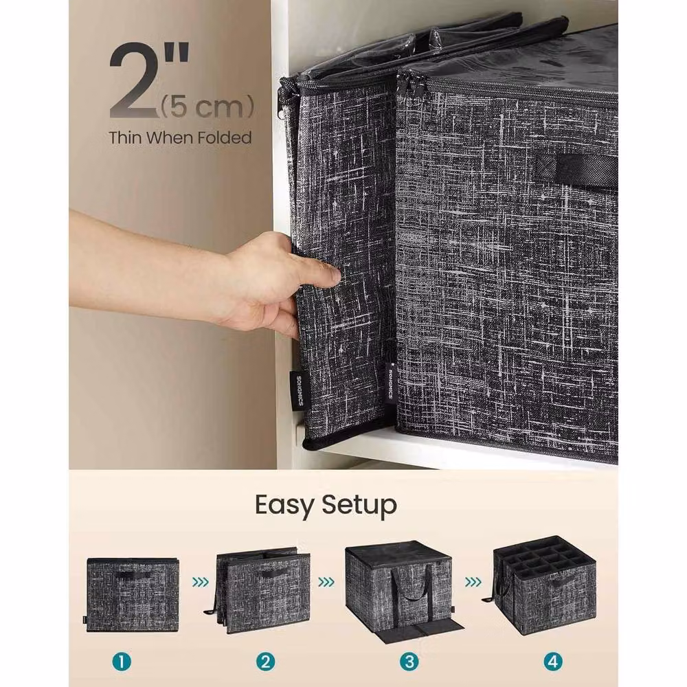 The Bazaarist Set of 2 Fabric Shoe Storage Bins with Transparent Lids, Black – 6