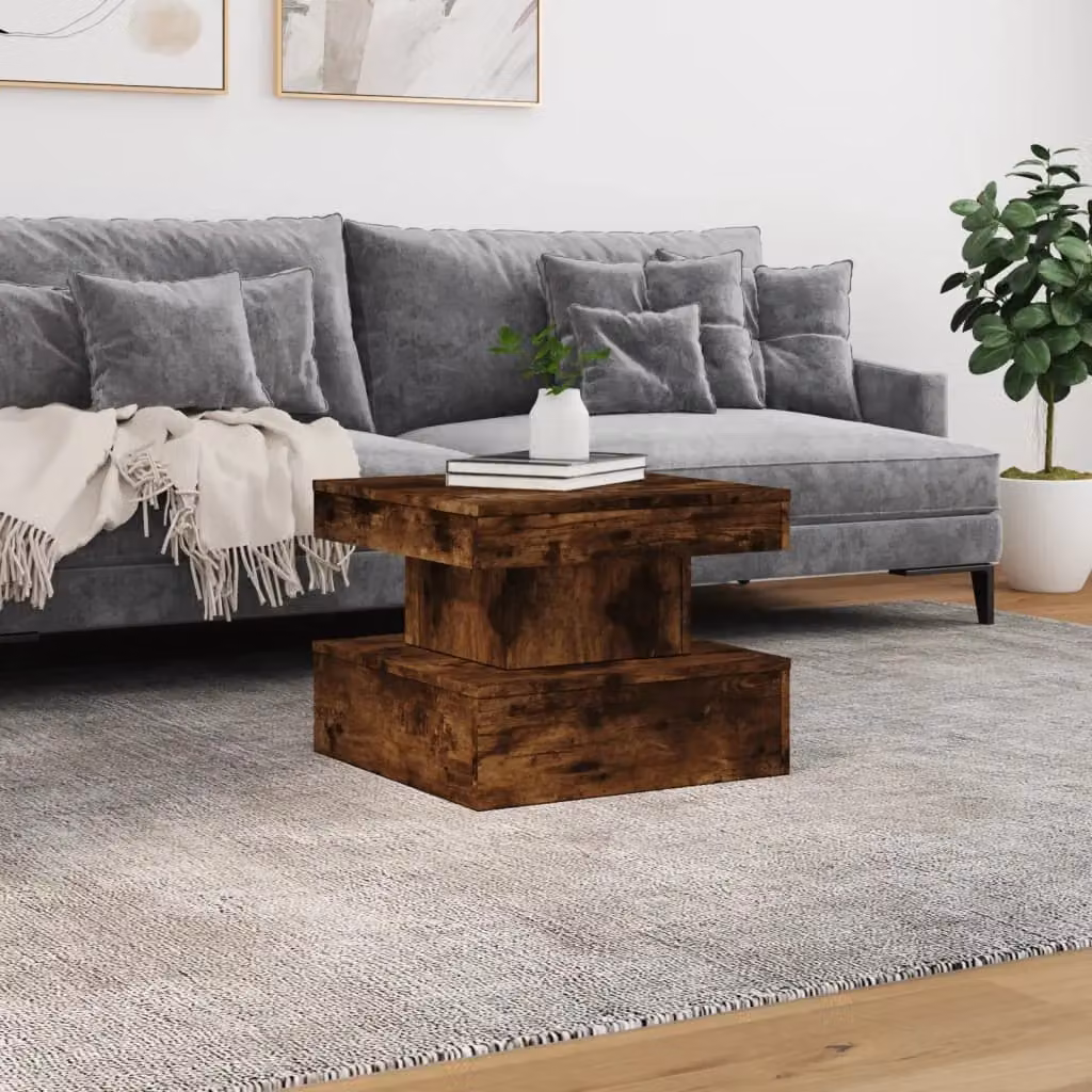 Berkfield Home Modern Square Coffee Table with LED Lights in Smoked Oak Brown, W/D/H: 50 x 50 x 40 cm – 4