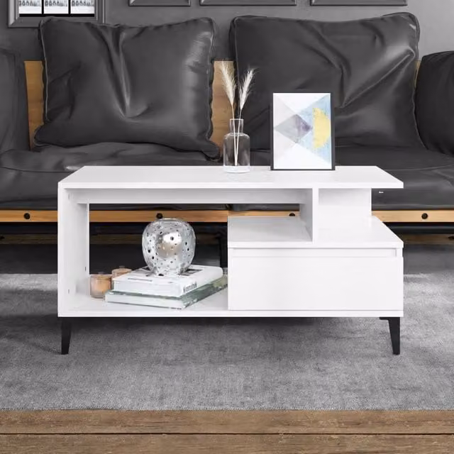 Berkfield Home White Rectangular Coffee Table in Engineered Wood W/D/H: 90 x 49 x 45 cm – 1