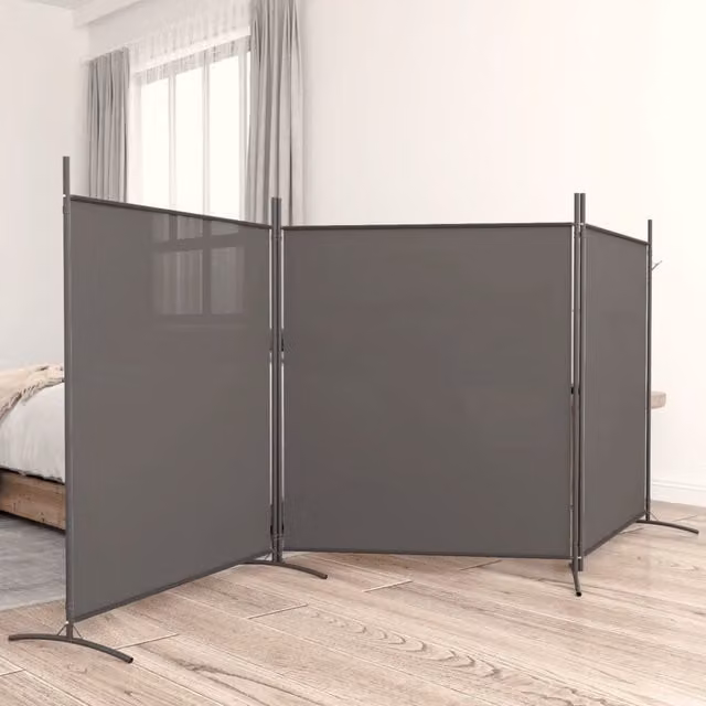 Berkfield Home 3-Panel Anthracite Fabric Room Divider in Black, H 180 cm x W 525 cm – 1