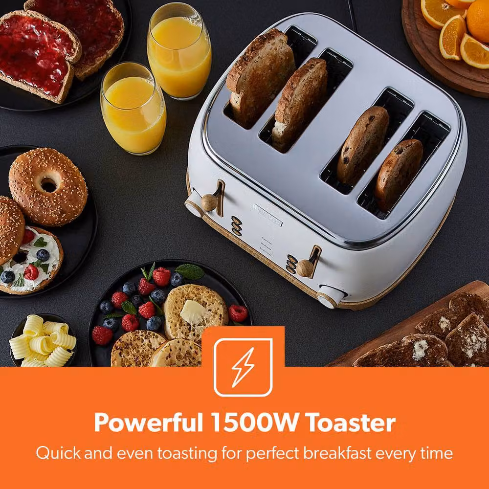 Geepas NordiQ 4 Slice Toaster with Wood Effect Finish and Dual Controls in Cream – 4