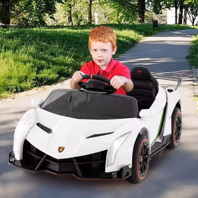 Costway White Lamborghini Electric Ride-on Sports Car for Kids
