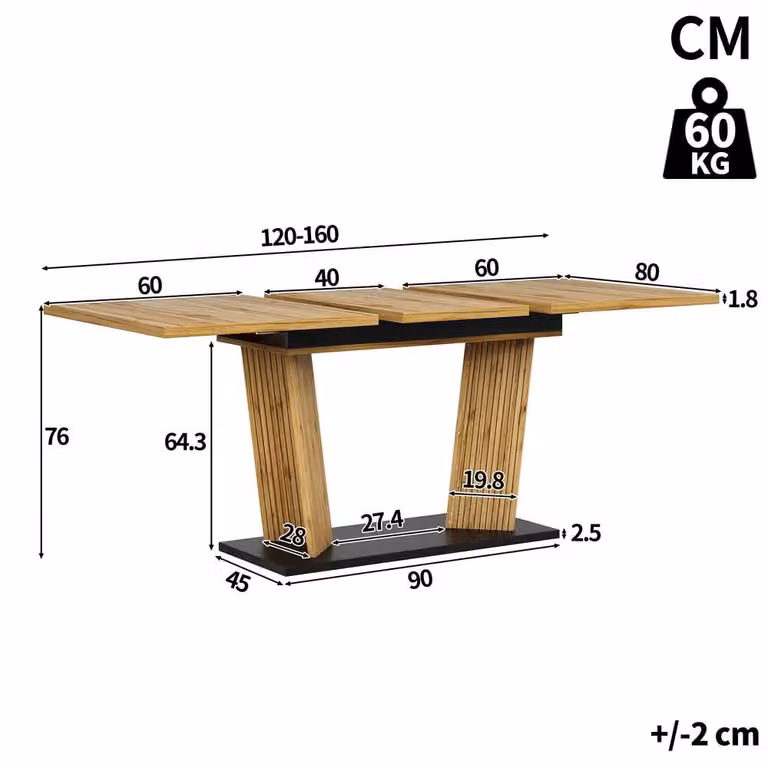 Merax Extendable Rectangular Dining Table in Brown Oak with Central Column Base