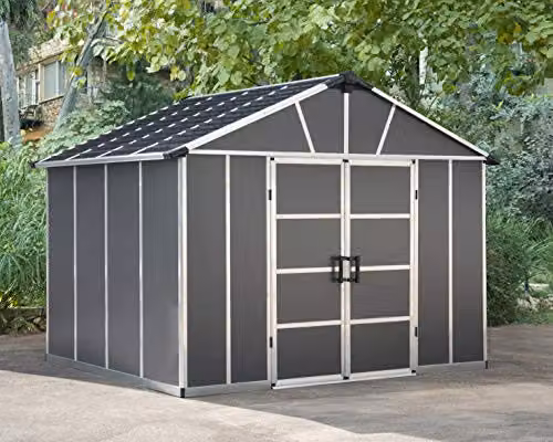 Palram Yukon Metal Tool Shed with Polycarbonate Panels and Double Doors, Grey, W: 332 cm, D: 271 cm, H: 252 cm – 2
