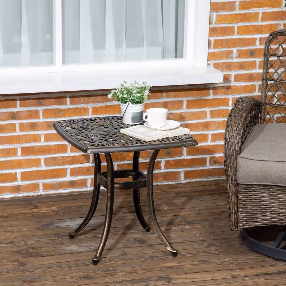 FLAVORA Brown Square Metal Outdoor Garden Side Table, Height Adjustable, W/D/H: 54 x 54 x 54 cm – 4