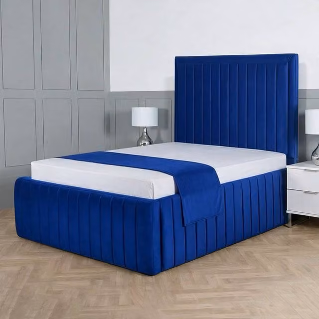 Living Comfort Bedz Saint Germain Blue Velvet Upholstered Gas Lift Storage Single Bed