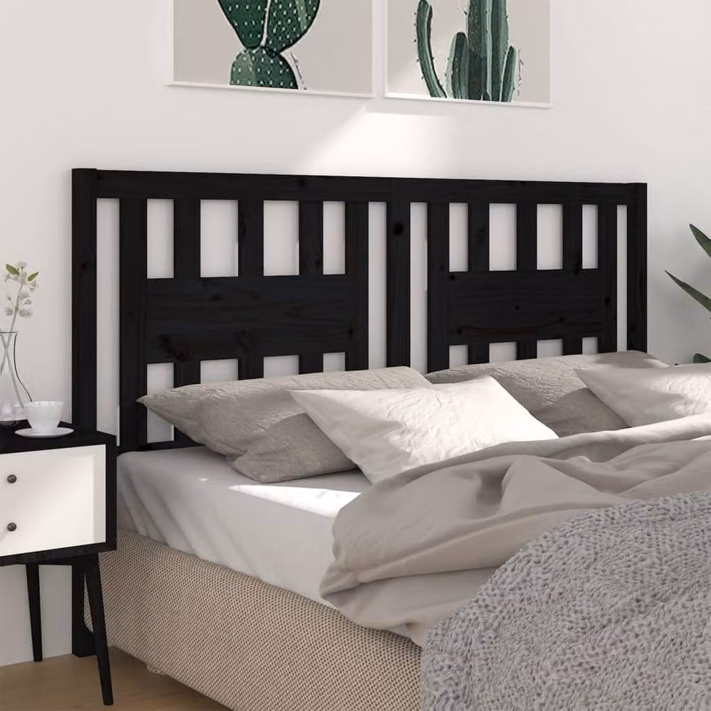 Berkfield Home Modern Black Solid Pine Wood Headboard W: 126 cm, D: 4 cm, H: 100 cm – 2