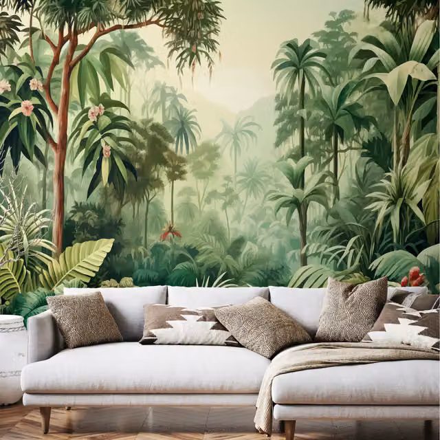 Origin Murals Jungle Trees Floral Wall Mural in Forest Green, Medium