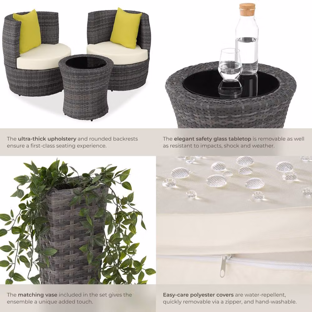tectake Nizza Grey Aluminum Rattan Seating Set with Upholstered Cushions – 5