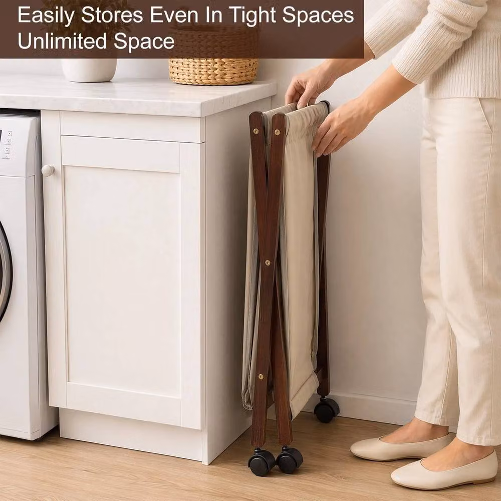 EONLION Retro Foldable Laundry Basket with Wheels in Beige, W/D/H: 100 x 46 x 15 cm – 3