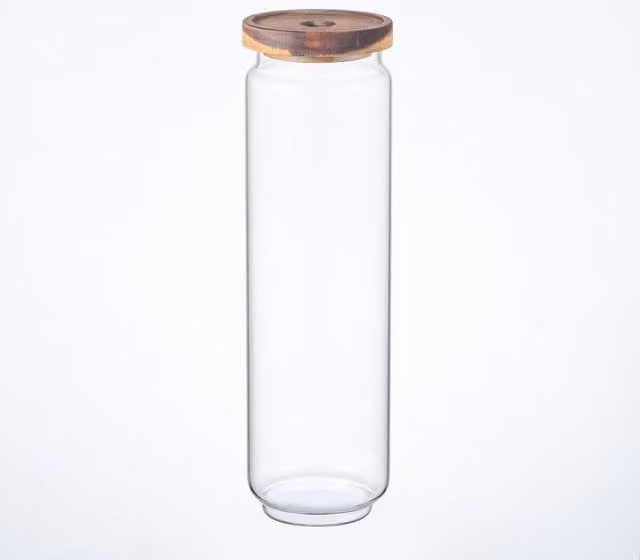 Eden & Willow Airtight Transparent Glass Kitchen Storage Jar with Acacia Wood Lid, 1.7l