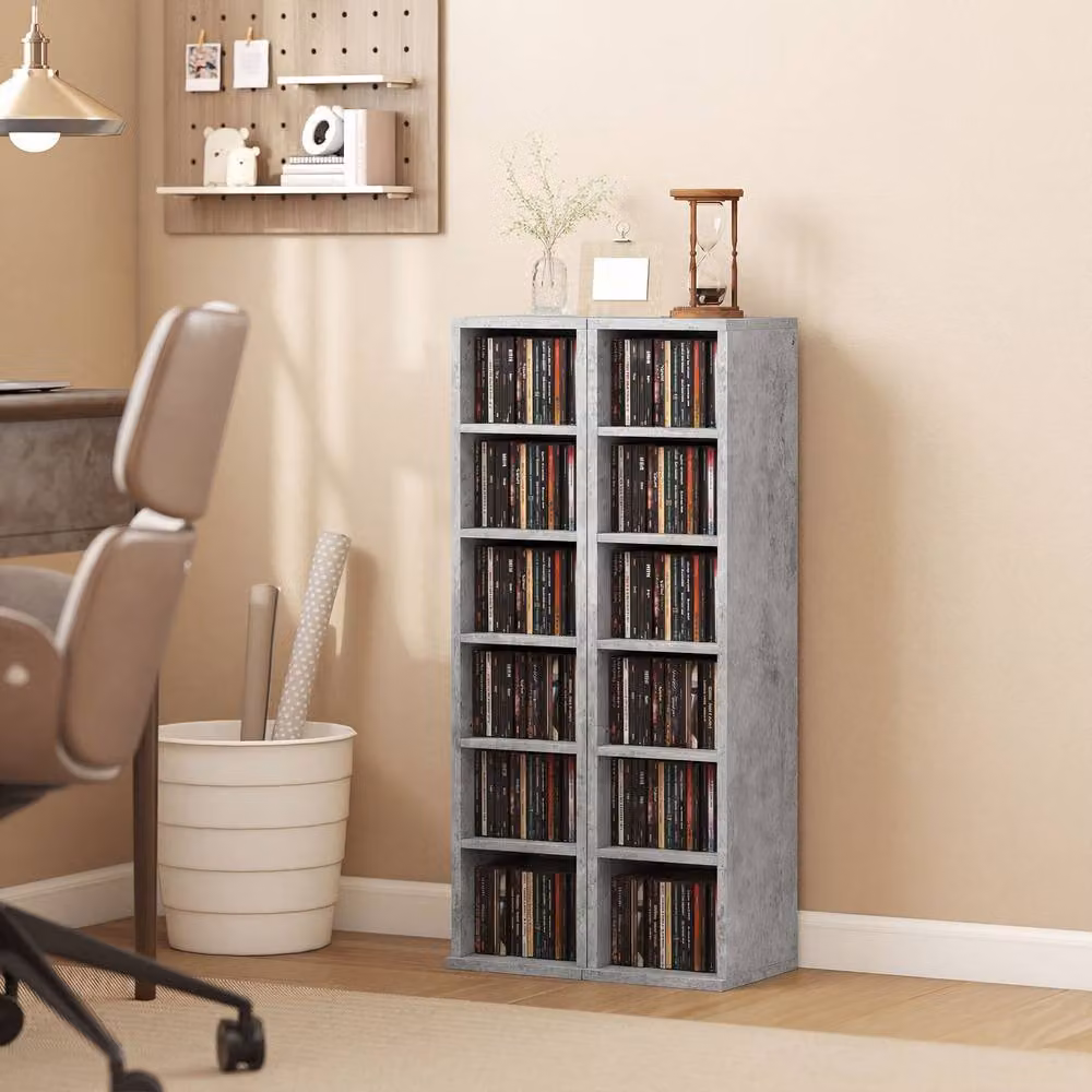Rolipo 2 Pack Grey CD DVD Media Storage Towers with Adjustable Shelves – 3