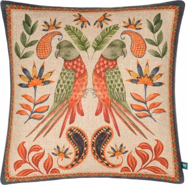 Akamba Parrot Duo Tropical Square Polyester Cushion in Red and Multicolour