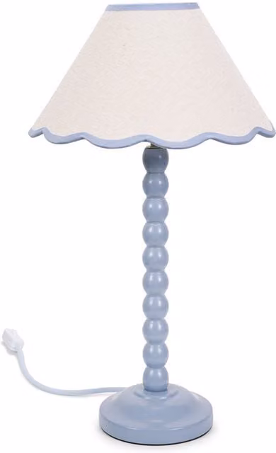 ValueLights Bobbins Powder Blue Table Lamp with Natural Linen Scallop Shade