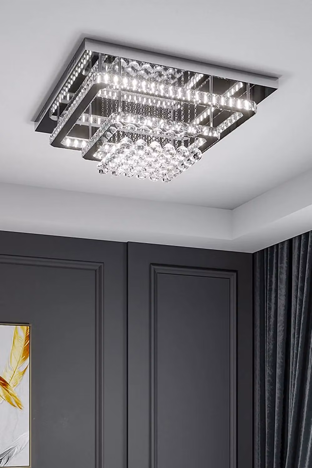 Living and Home Modern Crystal LED Flush Mount Ceiling Light Fixture in Silver and Chrome – 4