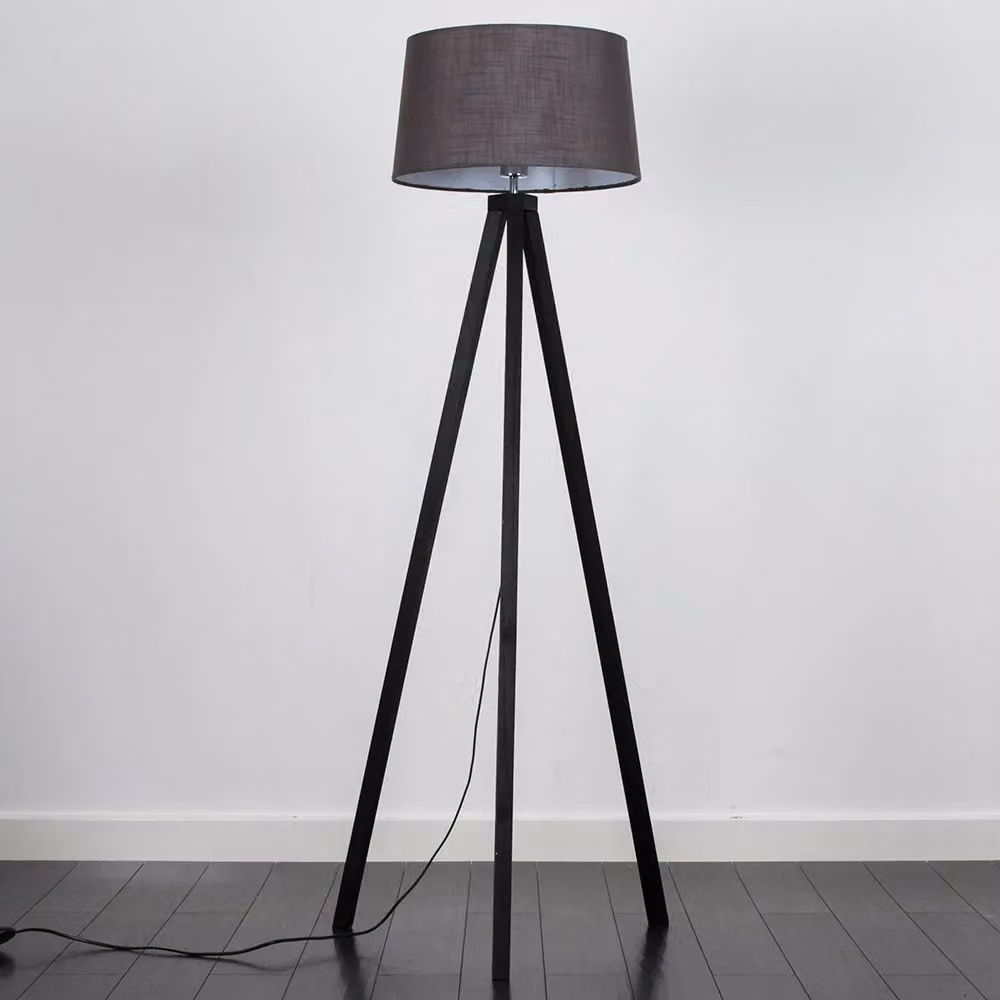 ValueLights Barbro Black Wood Tripod Floor Lamp with Grey Fabric Shade, Height: 130 cm – 2