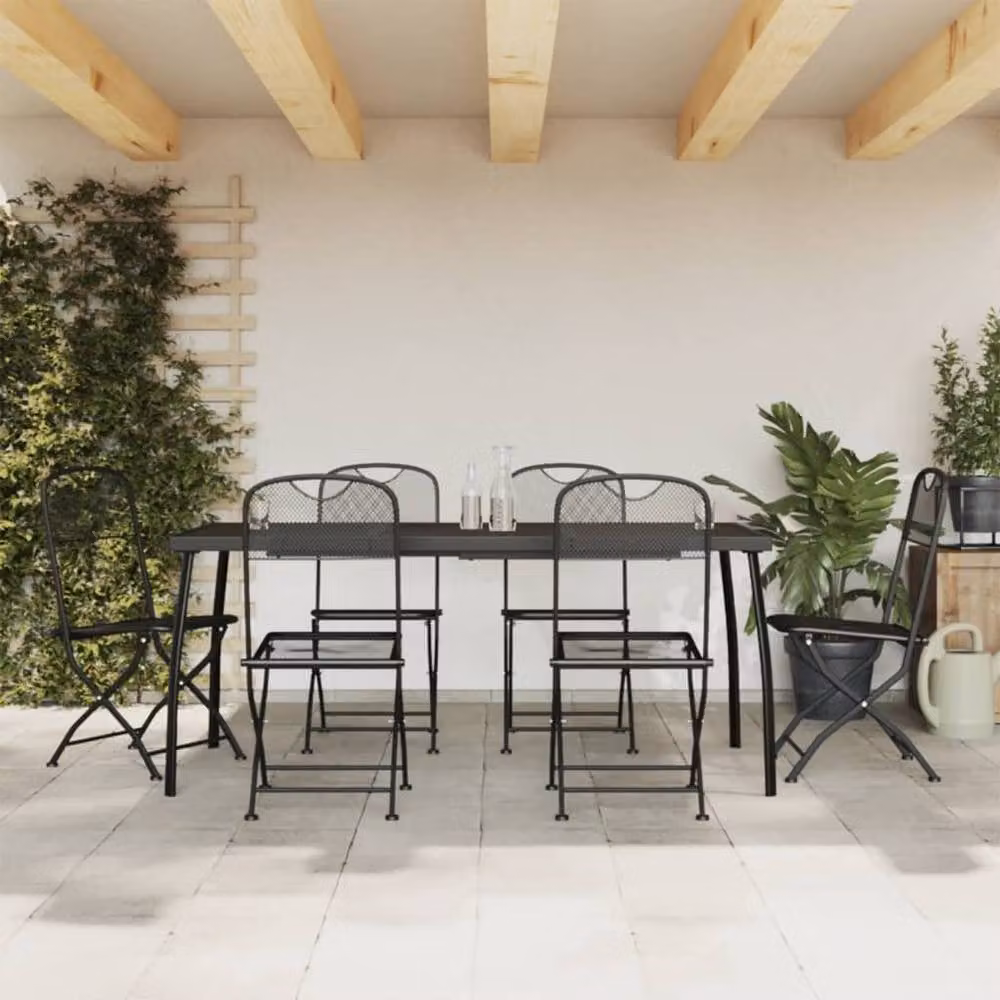 Berkfield Home 7 Piece Modern Anthracite Metal Mesh Garden Dining Set in Black – 2