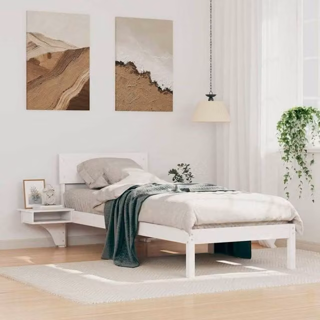 Berkfield Home White Solid Pine Wood Bed Frame with Headboard W/D/H: 75 x 190 cm