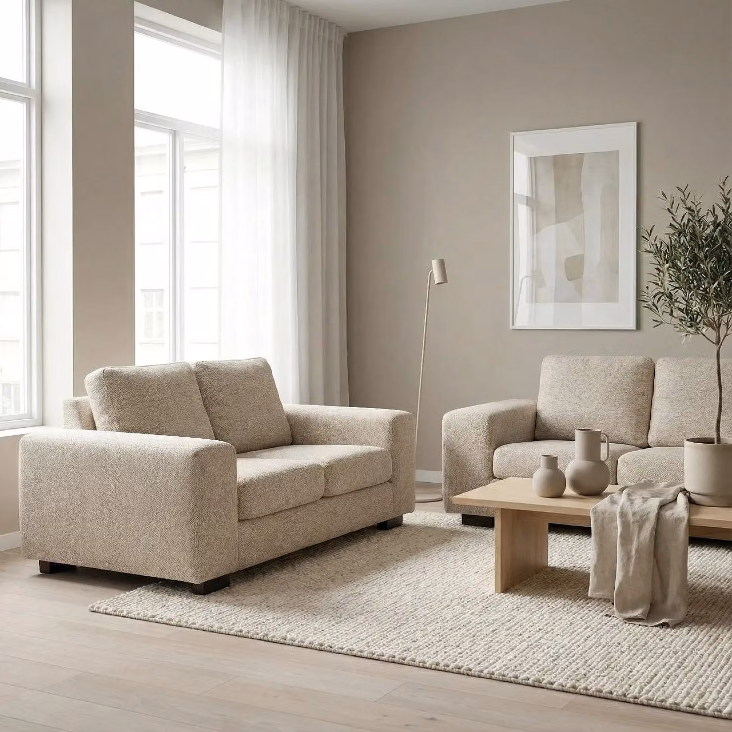 Abakus Direct Boston 2 Seater Modern Fabric Sofa in Beige with Solid Wood Frame, W/D/H: 160 x 95 x 83 cm – 2