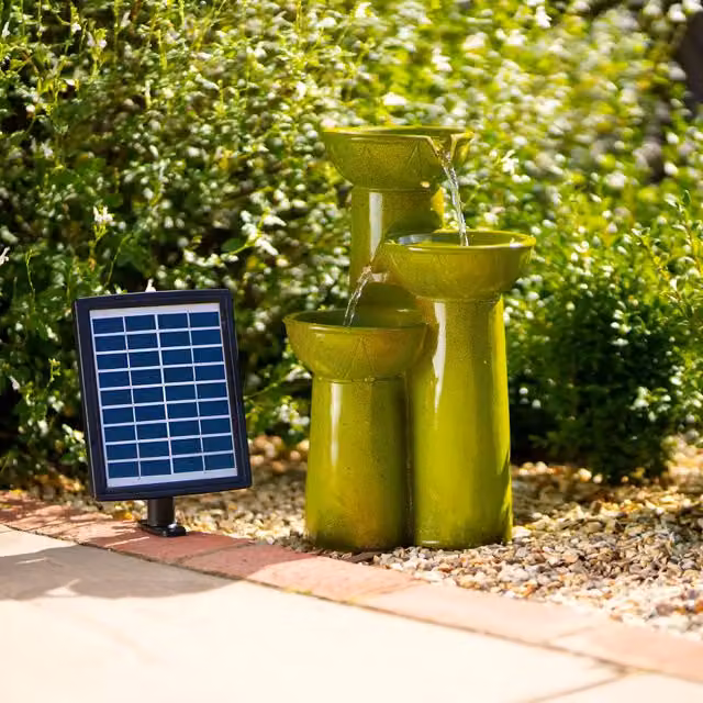 Primrose Green Cascading Tabletop Water Feature with Solar Panel and Lights