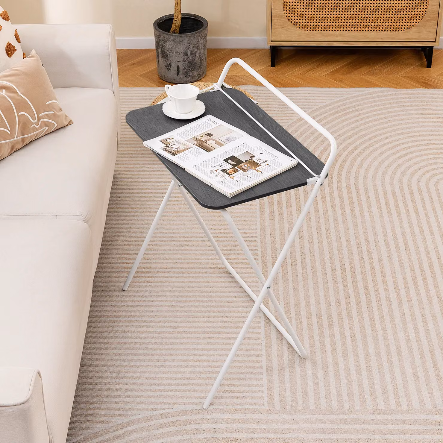 Costway Folding Computer Desk in Grey for Home Office and Writing – 4