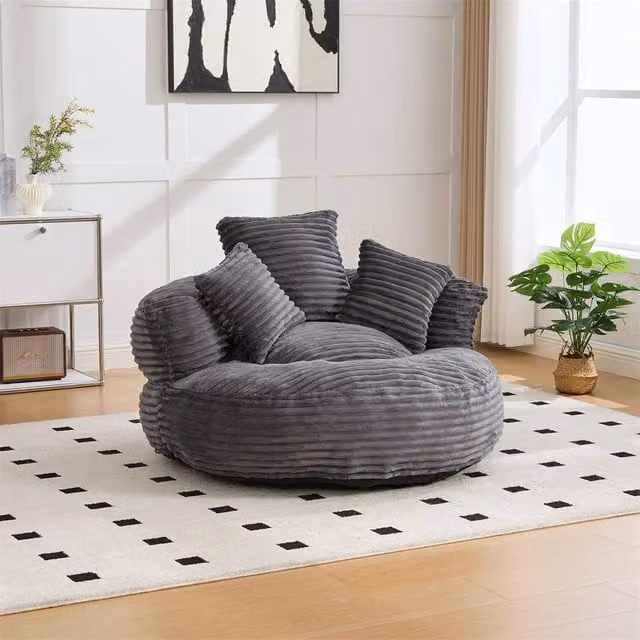 Direct Wicker Light Grey Corduroy Bean Bag with Armrests and Shredded Memory Foam Filling – 1