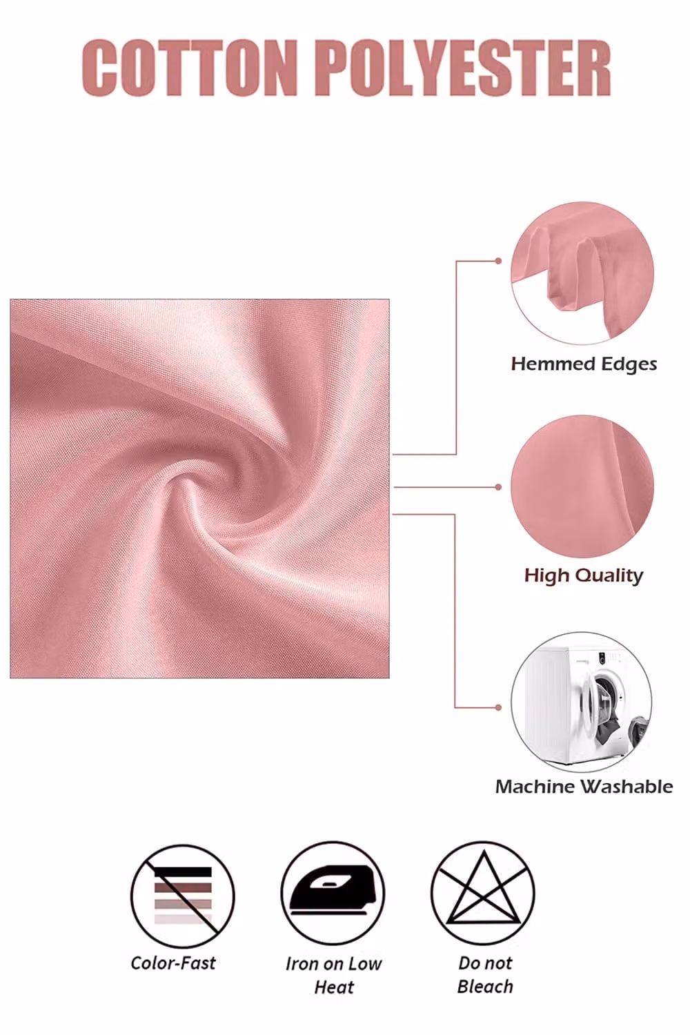 Neel Blue Reusable Wrinkle-Resistant Polyester Table Napkins in Dusty Pink, Size: 50 x 50 cm – 2