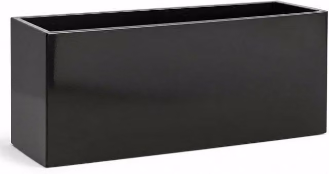 Glossy Black Zinc Galvanised Steel Trough Planter with Liner, W/D/H: 75 x 32 x 32 cm