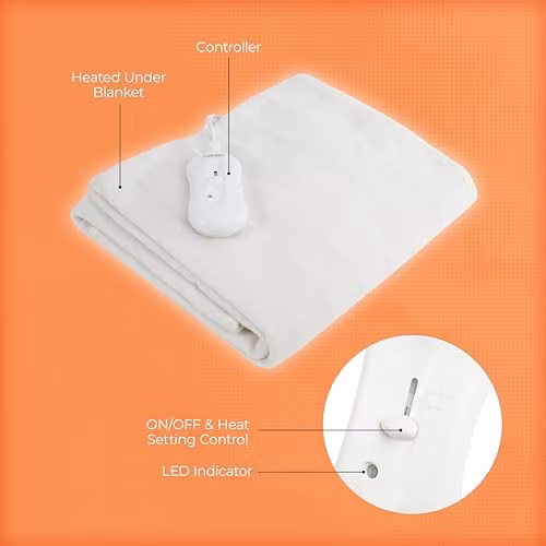 Carmen Gil Single Heated Under Blanket with Overheat Protection, White, W/D/H: 135 x 65 cm – 4