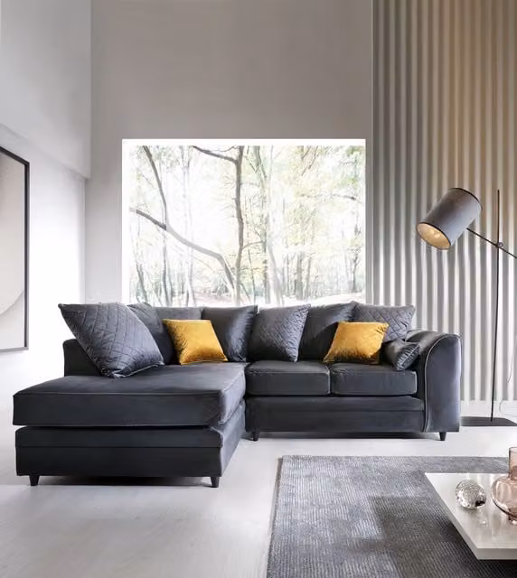 Abakus Direct Chicago L-Shaped Corner Sofa in Dark Grey Velvet Fabric, Left Hand Facing, W: 212 cm, D: 164 cm, H: 78 cm