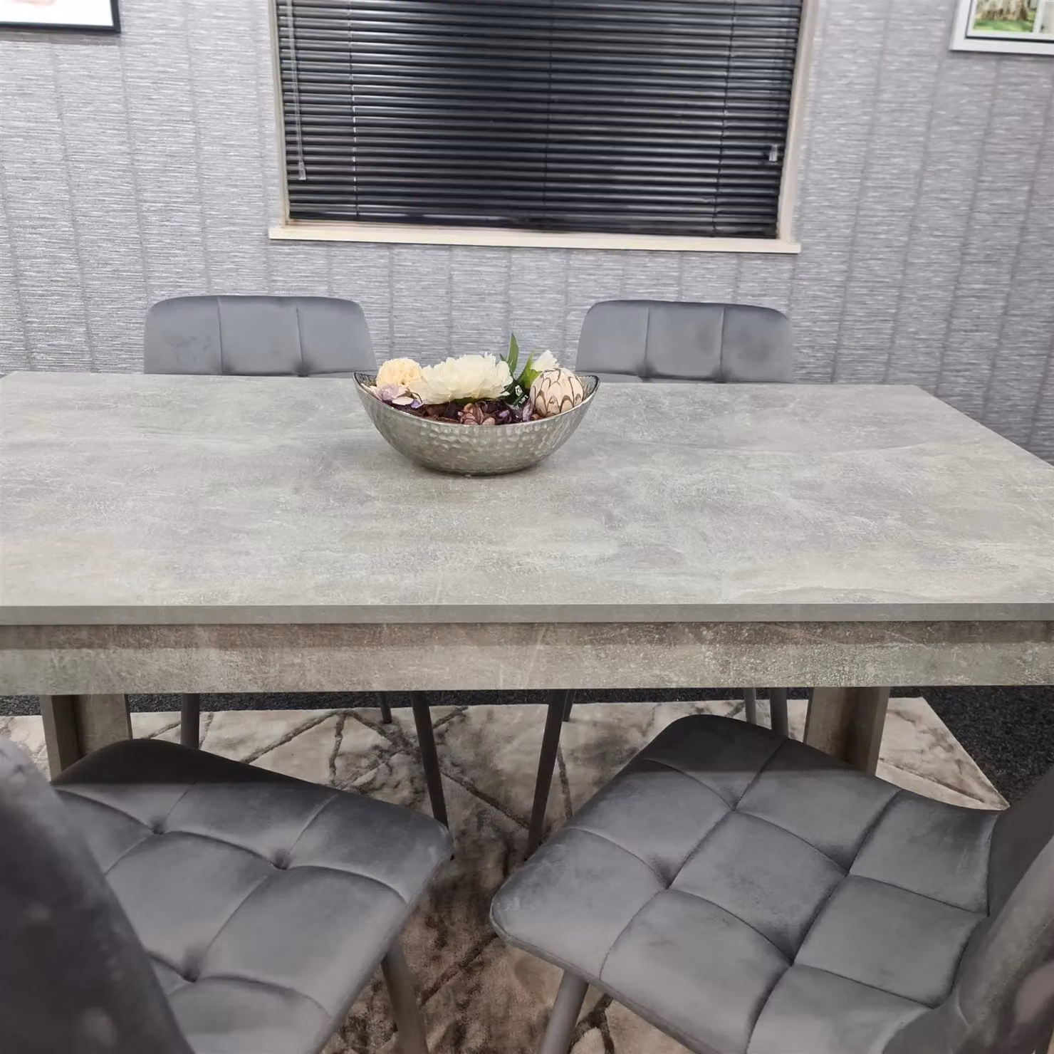 Kosy Koala Modern Rectangular Dining Table Set with 4 Grey Velvet Chairs in Brown and Grey – 2