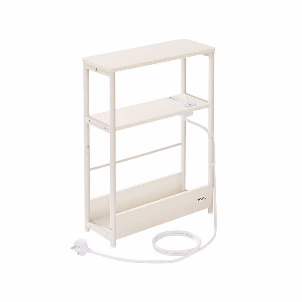 The Bazaarist Slim Nightstand with Charging Station and Magazine Rack, White and Beige, W/D/H: 58.0 x 45.0 x 0 cm – 2