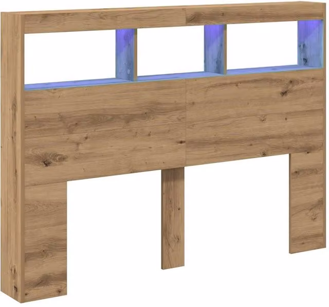 Berkfield Home Headboard Cabinet with Integrated LED in Artisan Oak Brown, W: 140 cm, D: 17 cm, H: 102 cm