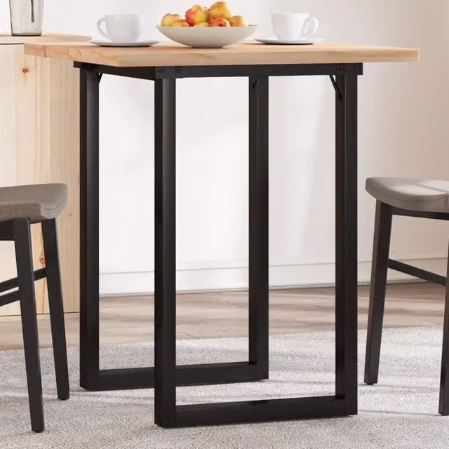 Berkfield Home O-Frame Square Dining Table in Brown Solid Pine and Steel, W/D/H: 70 x 70 x 75.5 cm