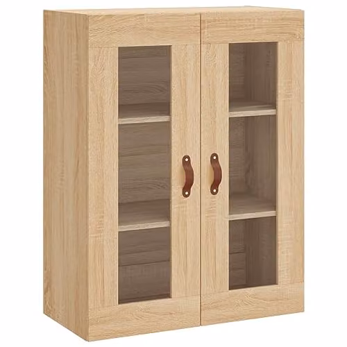 vidaXL Wall Mounted Cabinet with Glass Doors in Brown, W/D/H: 69.5 x 34 x 90 cm – 1