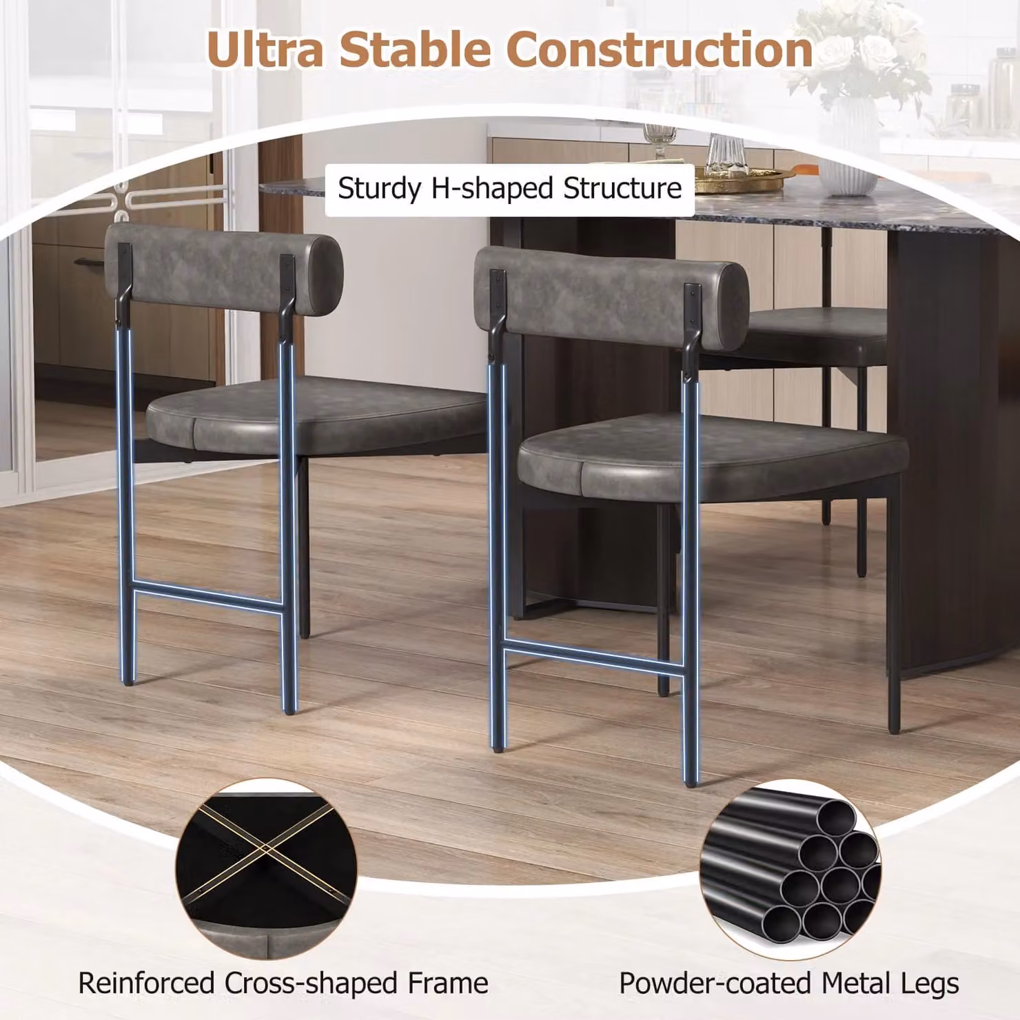 Costway Set of 2 Grey Faux Leather Upholstered Modern Dining Chairs – 5