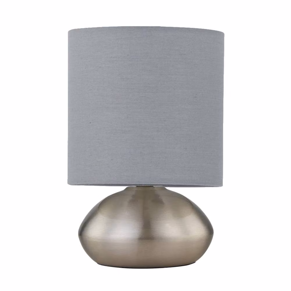 First Choice Lighting Jenson Touch Table Lamp in Brushed Chrome with Grey Fabric Shade – 2