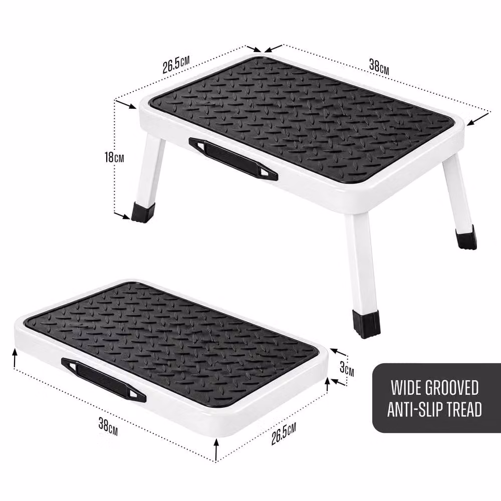 Futura Foldable Steel Step Ladder in White with Rubber Feet, W/D/H: 38.0 x 26.5 x 18.0 cm – 6