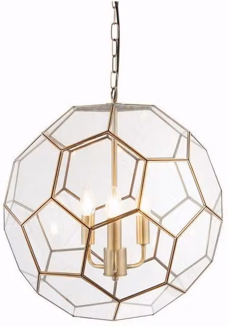 Netlighting Miele 3 Light Spherical Pendant Lamp in Gold and Antique Brass with Transparent Glass and E14 LED Compatibility