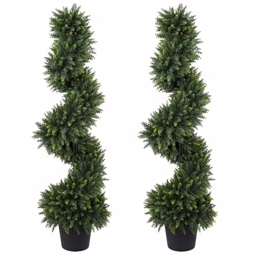 HOMCOM Set of 2 Artificial Cypress Topiary Spiral Trees in Green Pots, Height: 120 cm