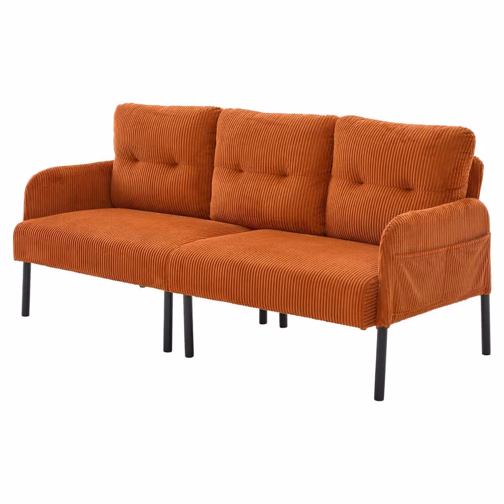 GOMYWAY Matteo Oversized Loveseat - Orange Corduroy Upholstered Sofa with Side Pockets – 2
