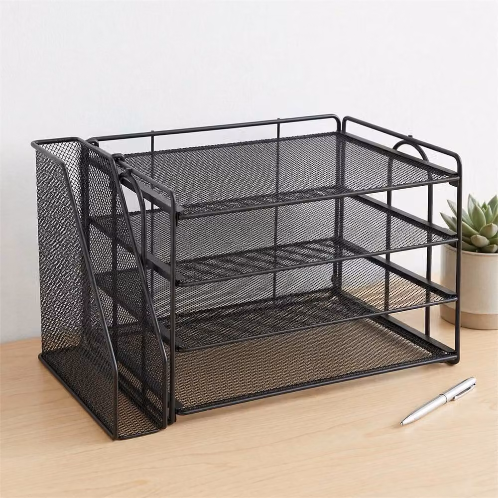 Nordara 4 Tier Black Metal Wire Mesh A4 Document and Paper Filing Tray Storage Rack – 2