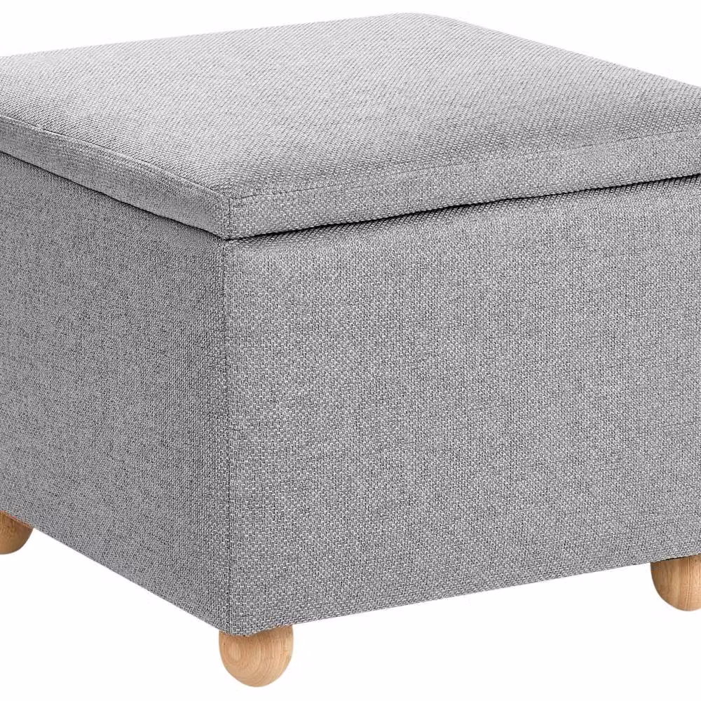 Wyld and Coco Mid-Century Grey Fabric Storage Pouffe with Pine Wood Frame – 2