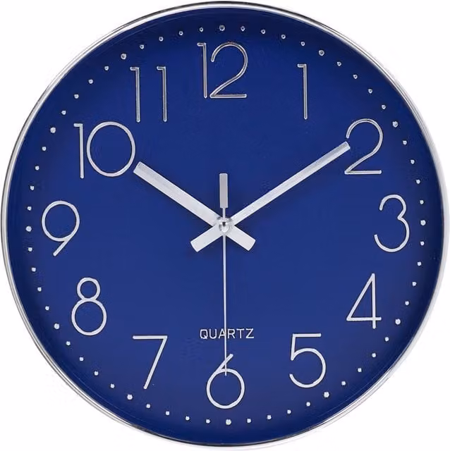 Livingandhome Round Blue and White Quartz Analog Wall Clock, Diameter: 30.48 cm