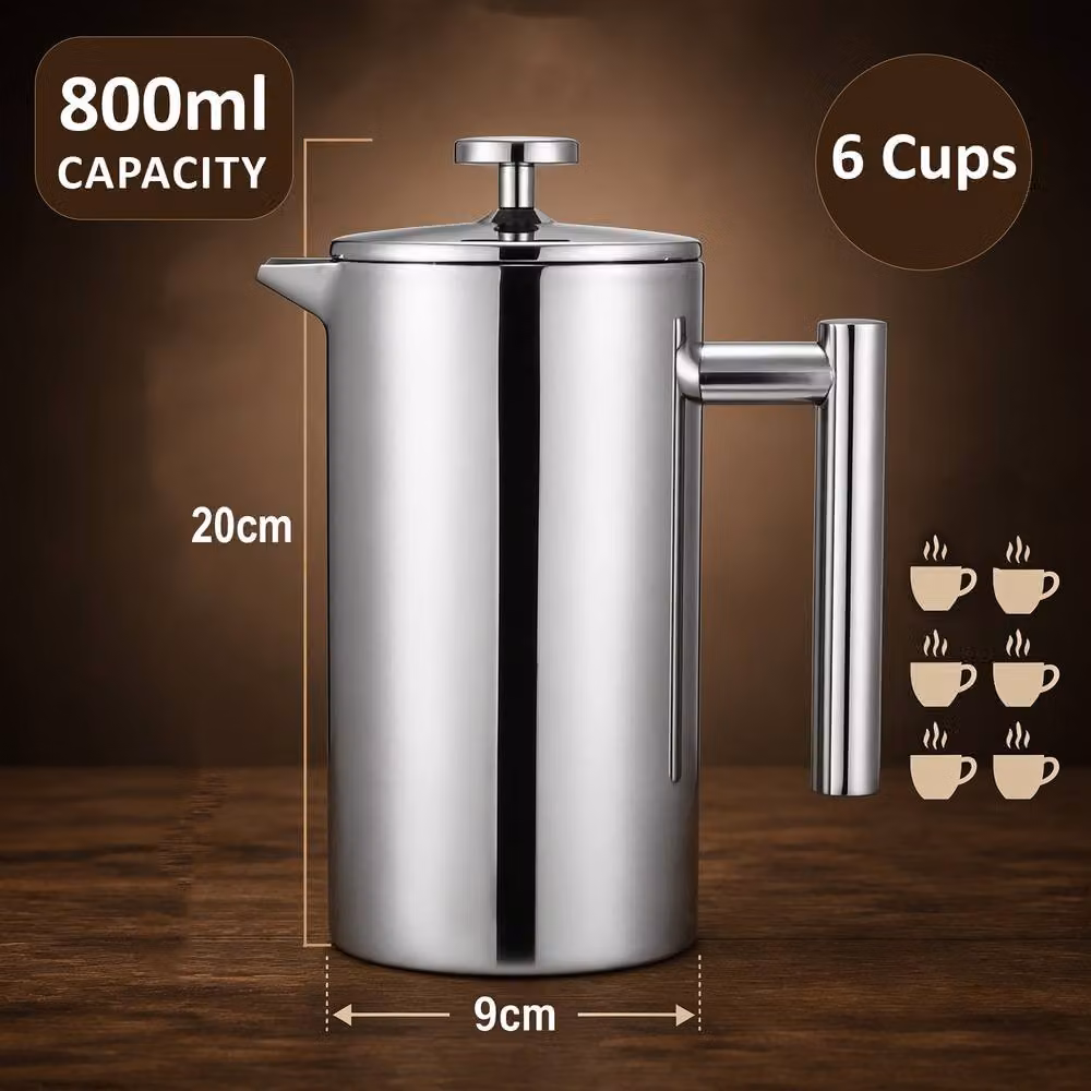 Crystals Stainless Steel French Press Coffee and Tea Filter Maker with Plunger, Metallic Silver, 800ml – 2