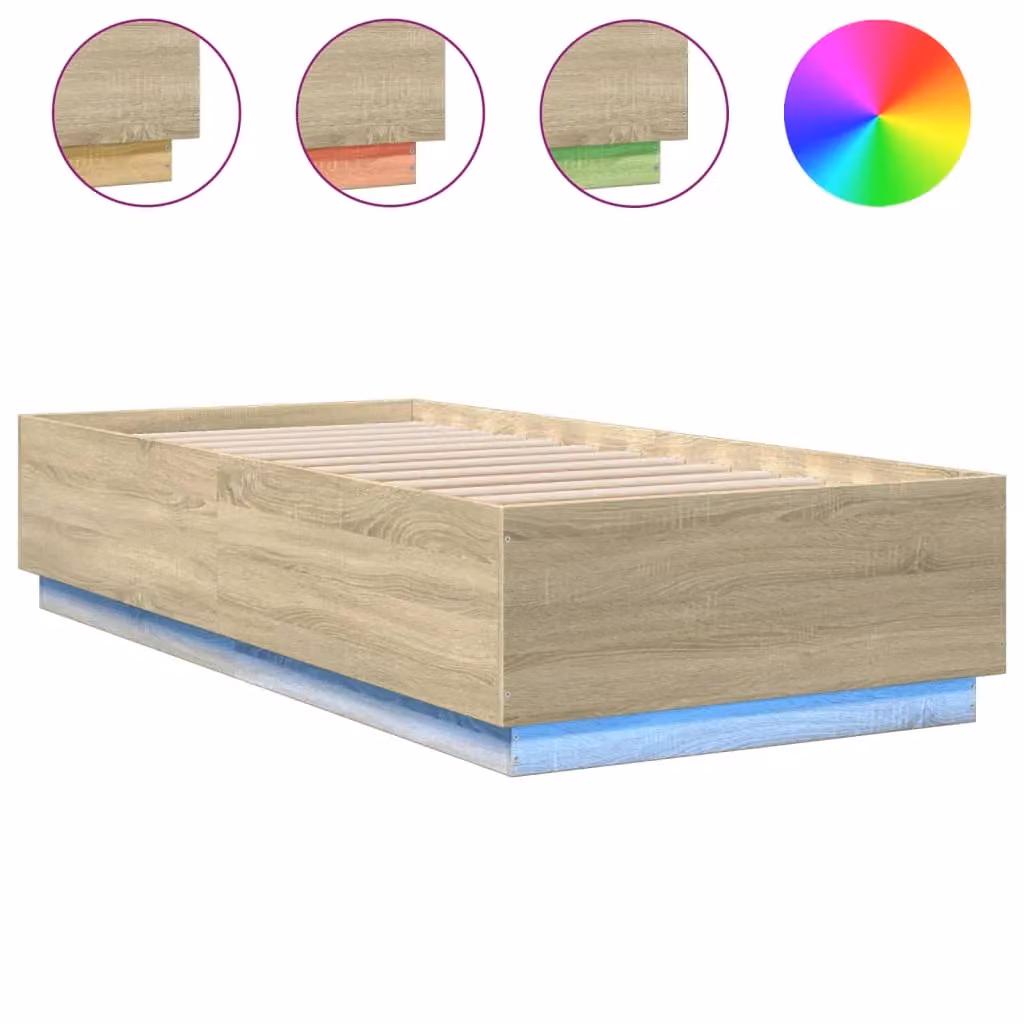 Berkfield Home Modern Bed Frame with LED Under-Bed Lighting and USB Charging Port in Sonoma Oak Brown, W/D/H: 90 x 200 cm – 2