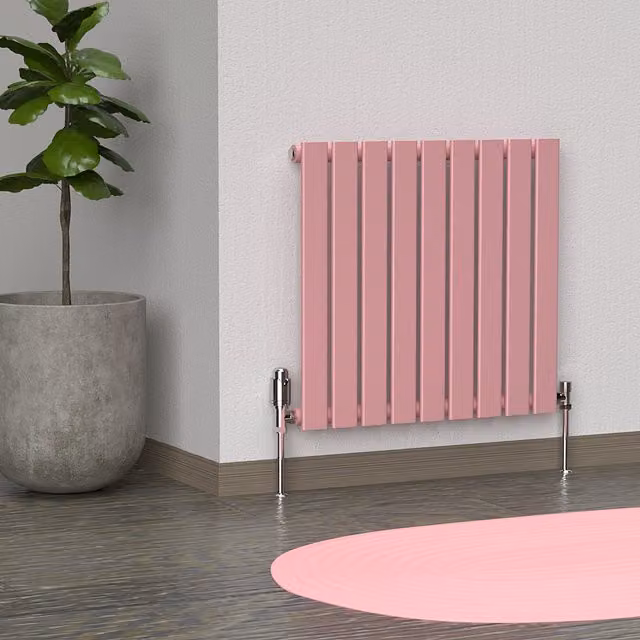 Lux Heat Flat Horizontal Single Coloured Radiator in Pastel Pink, W: 60.0 cm, H: 63.0 cm