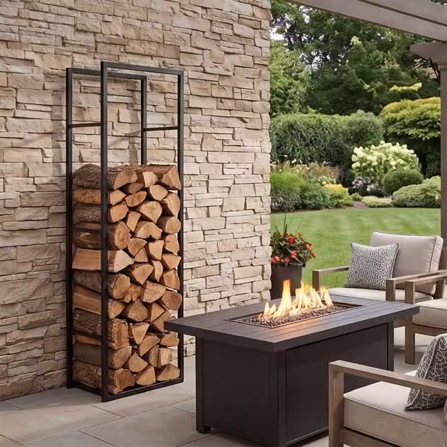 Levede Black Metal Outdoor Log Store and Firewood Rack
