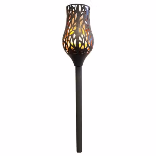 mysmartbuy Battery Powered Grey Metal Tulip Torch Weatherproof Outdoor Garden Flame Effect LED Stake Light with Timer and Remote, H 91.5 cm x Diameter: 15 cm – 1