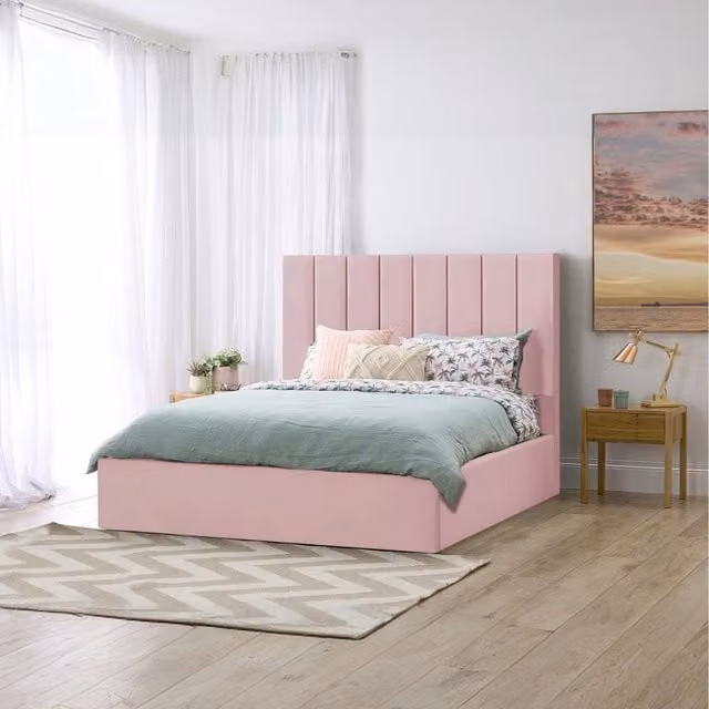 Desire Deco Gloria Upholstered Velvet Storage Bed in Pink, 120 x 200 cm